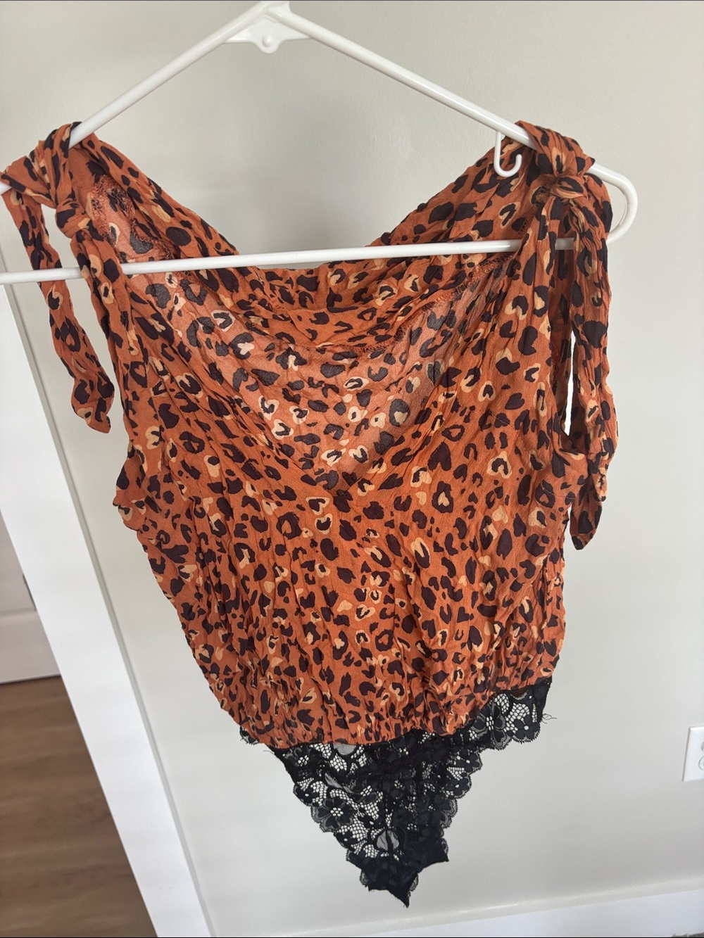 Leopard Print Tie-Shoulder Bodysuit in Rust